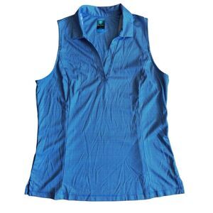 ProTour Women's Blue Gingham Golf Sleevless V NeckTank Top Blouse Size Large